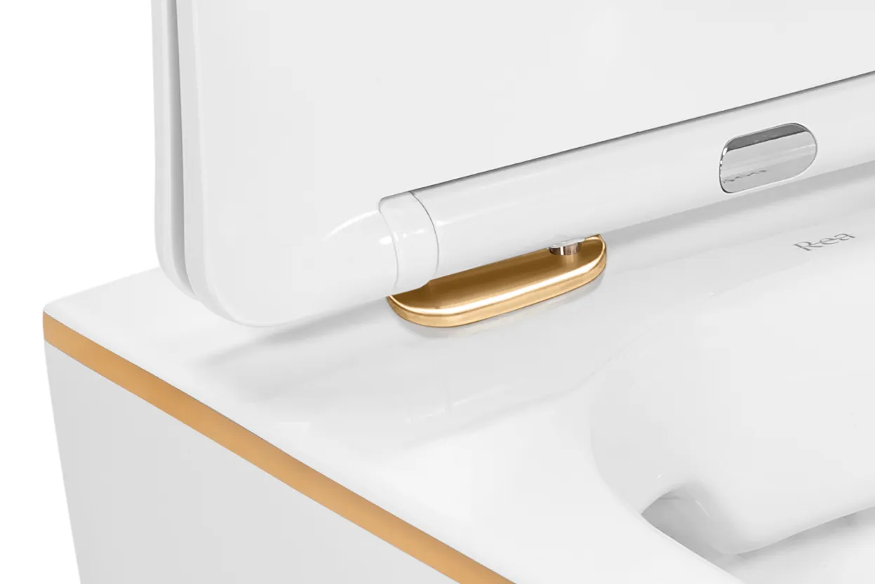 Vas wc suspendabil culoare alb model Carlo Mini Rimless Flat White Gold Edge - Rea [4]