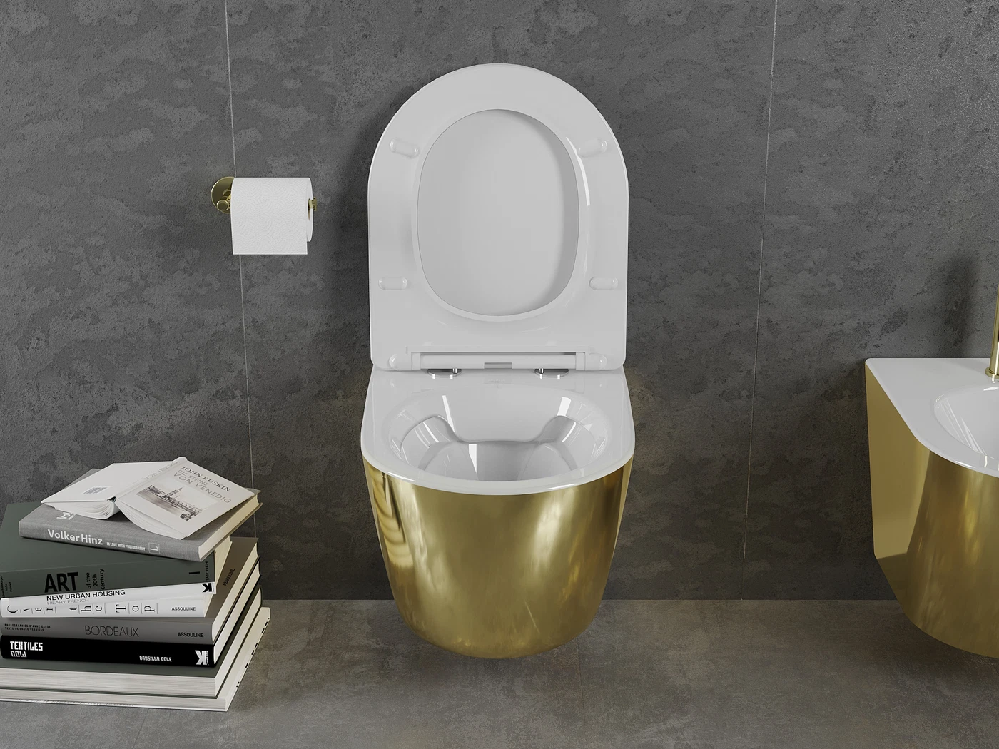 Vas wc suspendabil Rimless cu capac slim cu închidere lentă culoare alb/auriu model Lensa [4]