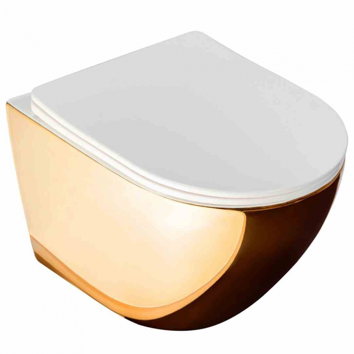 Vas wc suspendabil culoare aurie model Carlo Mini Rimless Duroplast Flat Gold White - Rea [2]