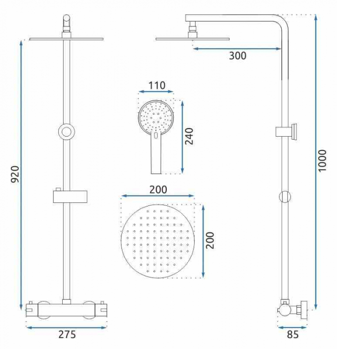 Set de duș culoare negru mat înălțime 100 cm material alamă/ABS model Bliss Black Mat [11]