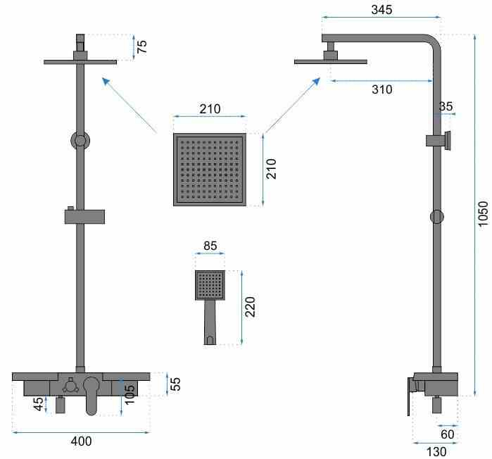 Set de duș culoare neagră înălțime 105 cm material alamă/ABS model Bravo Black [8]