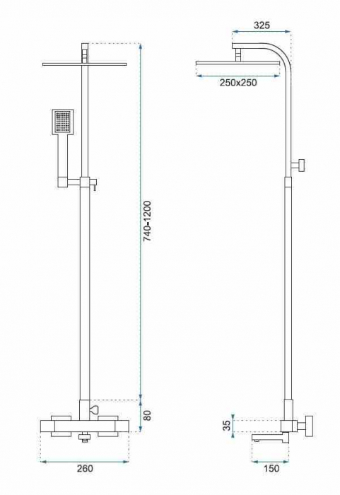 Set de duș culoare crom înălțime 120 cm material alamă/ABS model Cezar Chrome [5]