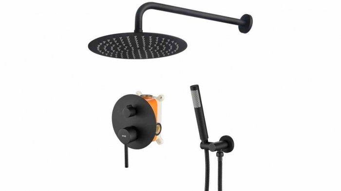Set de duș încastrat în perete finisaj negru mat înălțime 16 cm model Lungo Black Matt [2]