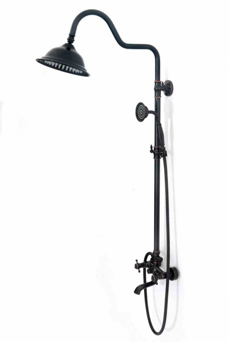 Set de duș culoare negru mat înălțime 150 cm material alamă/ABS model Retro Old Black [3]