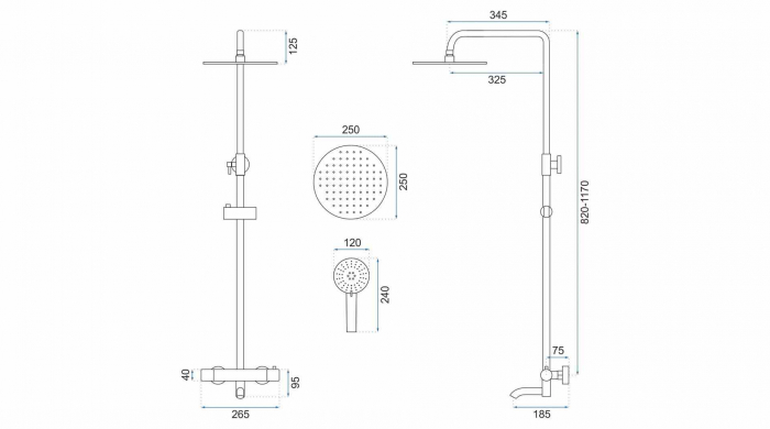 Set de duș cu termostat culoare negru mat înălțime 117 cm model Lungo Black Matt [5]