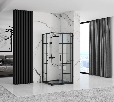 Cabină de duș culisantă de colț mărime 80x100 finisaj negru mat sticlă securizată de 5 mm model Concept Black [3]
