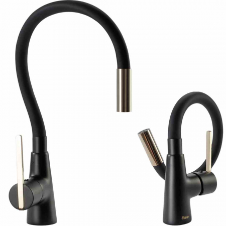 Baterii bucătărie - Baterie bucătărie culoare neagră înălțime 63 cm material alamă model Icon Black Gold