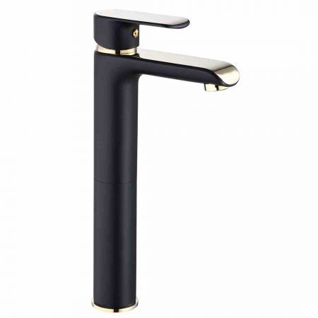 BATERII SANITARE - Baterie chiuvetă culoare neagră înălțime 30 cm material alamă model Bloom Black/Gold High
