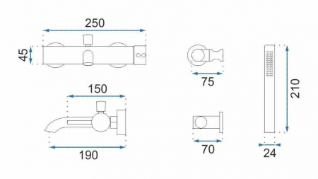 Baterie cadă culoare negru mat înălțime 4.5 cm material alamă model Lungo Black [2]
