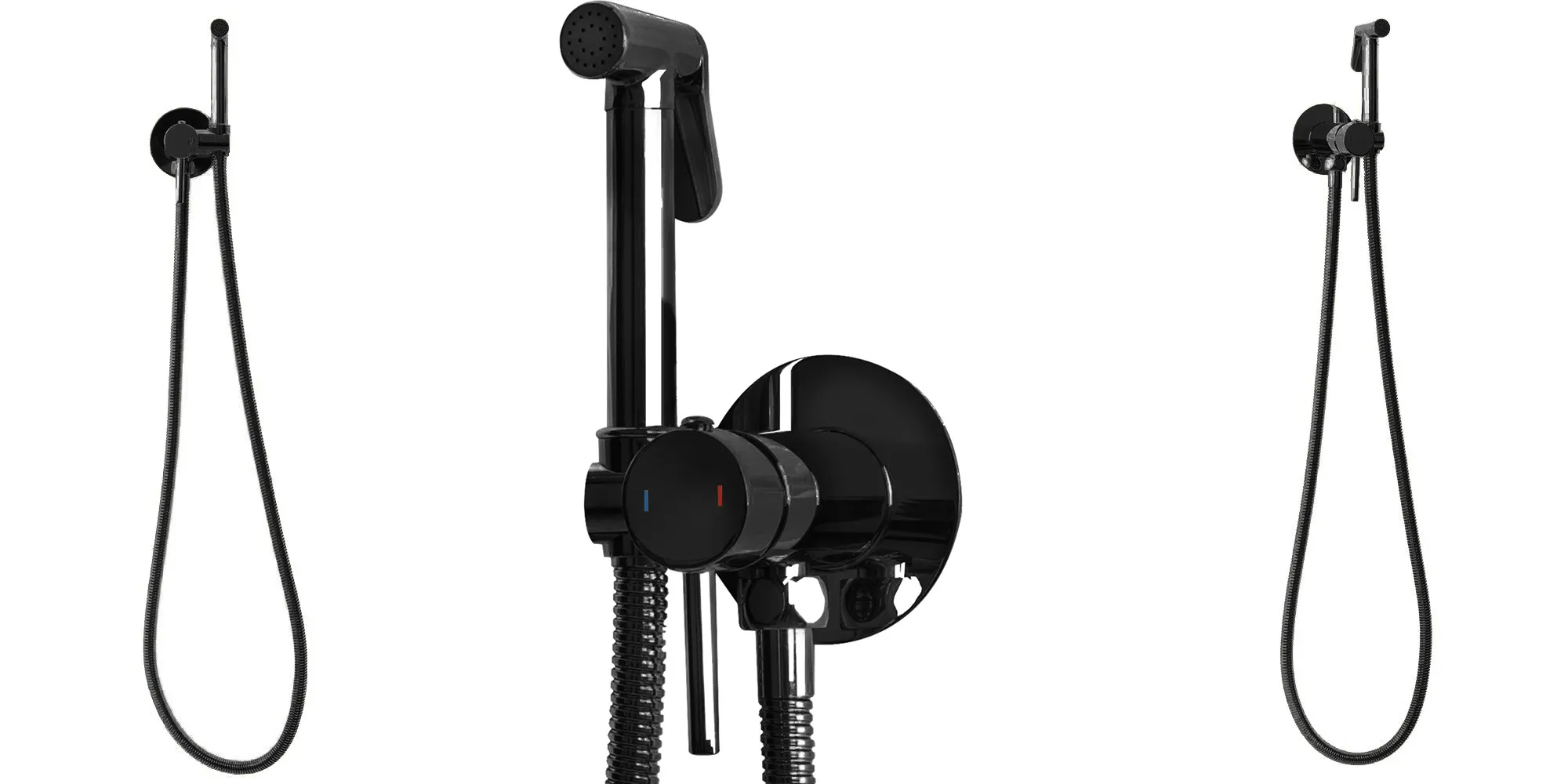 Baterie bideu culoare negru lucios material alamă model Lungo Loop Black Metalic [2]