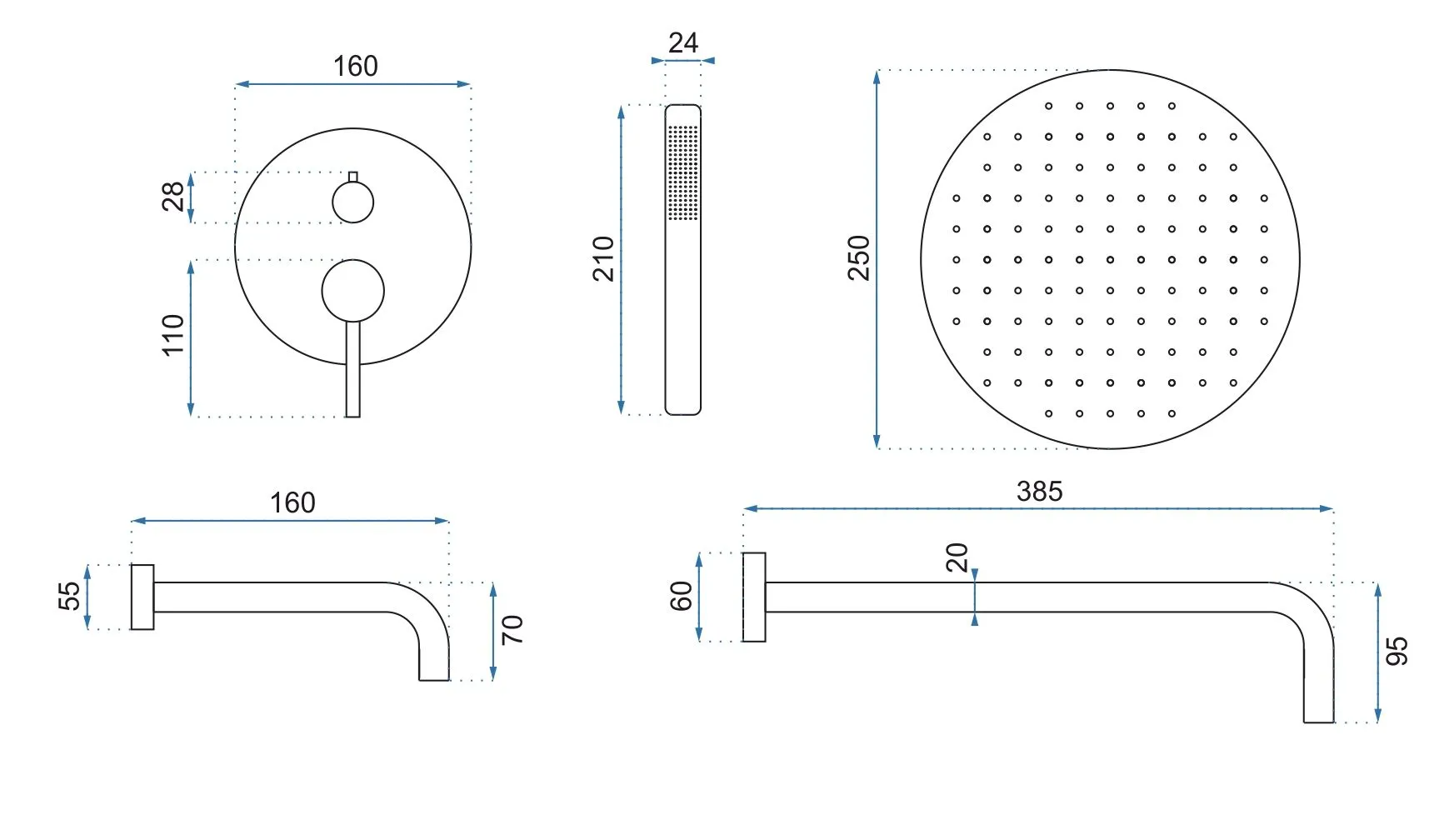 Set de duș culoare crom înălțime 16 cm material alamă model Lungo Chrome + Box [6]