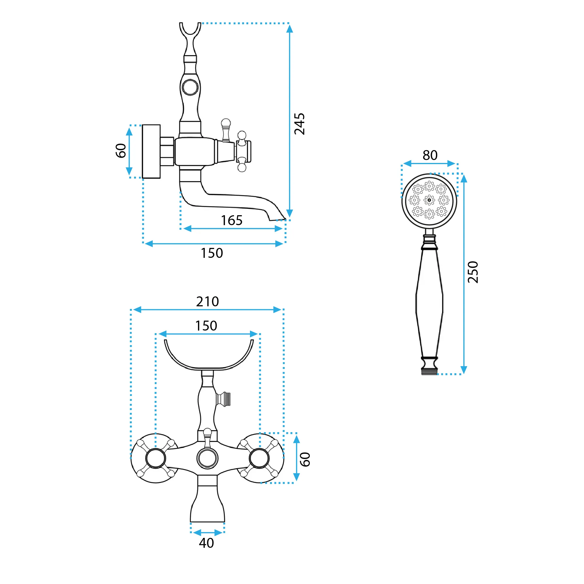 Baterie cadă culoare negru mat înălțime 24 cm material alamă model Rustico Old Black [4]