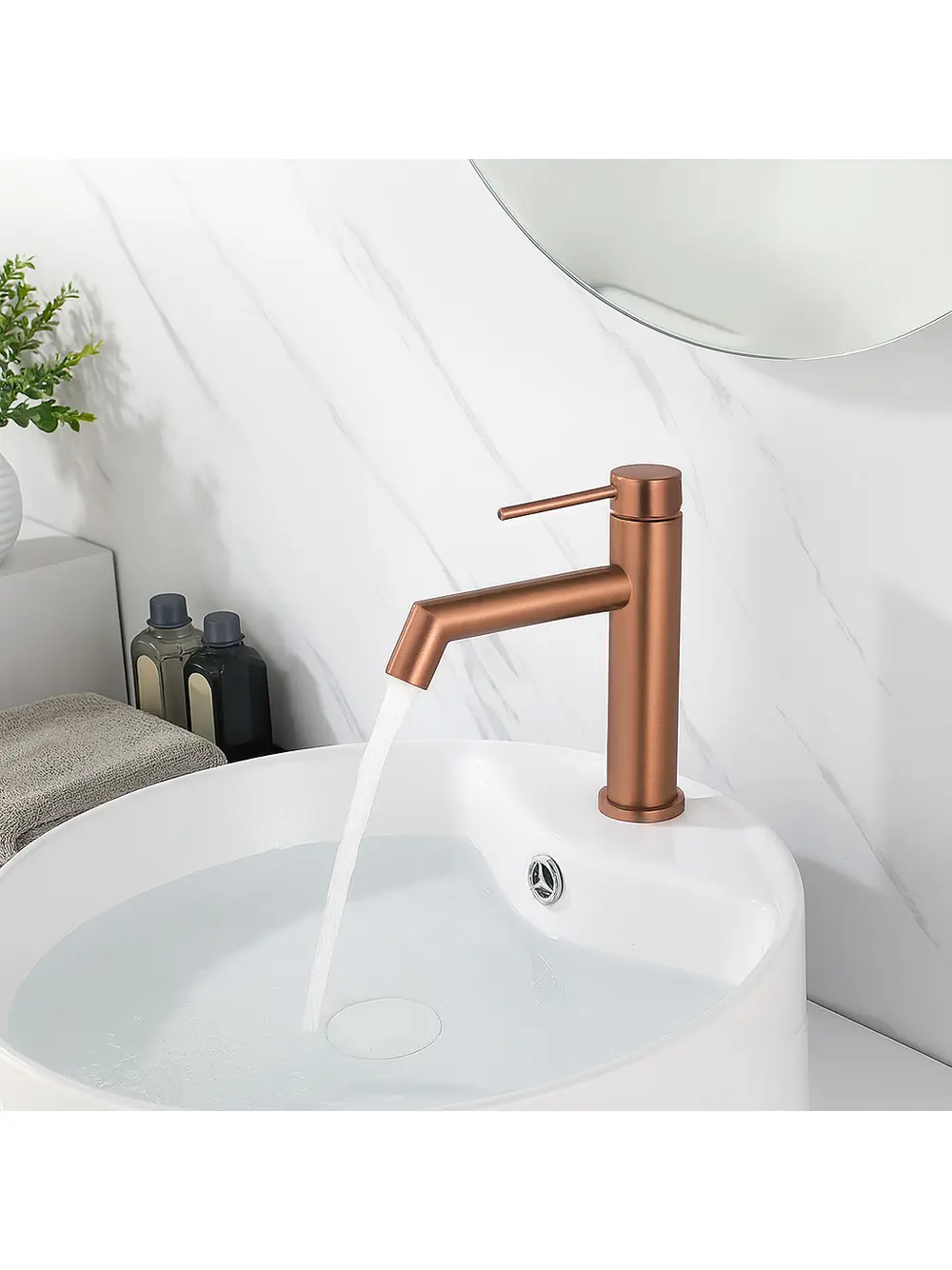 Baterie chiuvetă culoare cupru periat înălțime 20.5 cm material alamă model Foss Copper Brush Low [1]