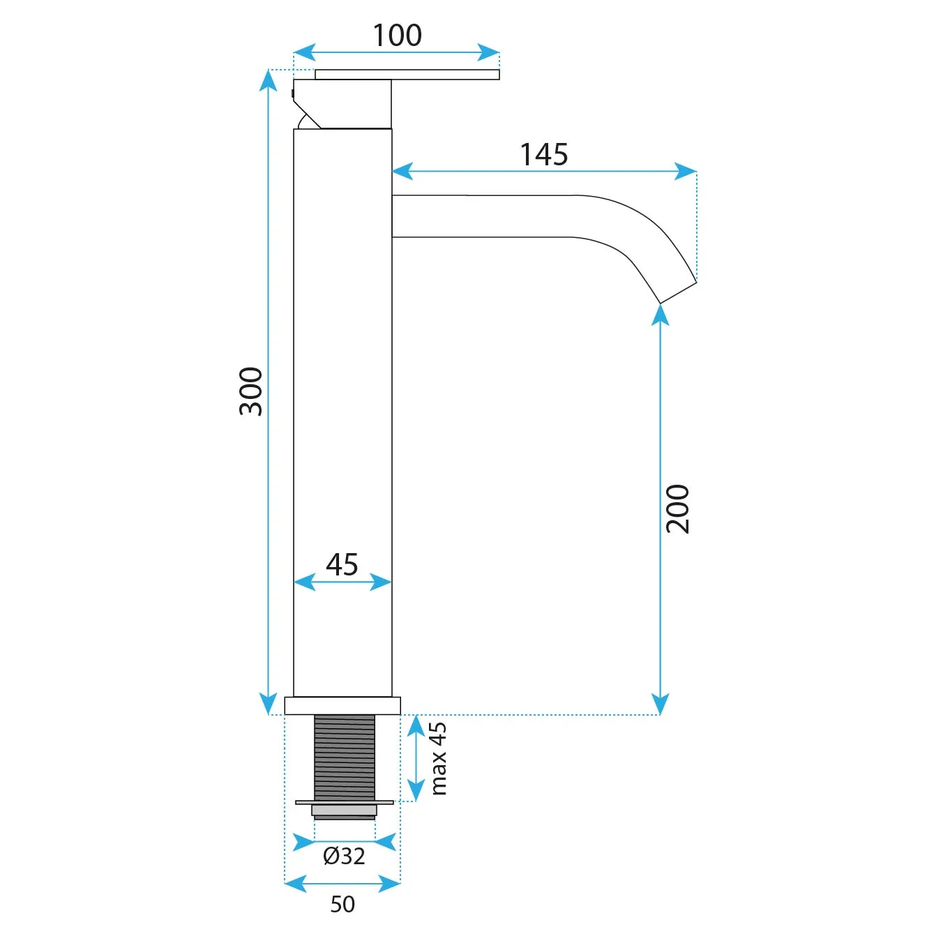 Baterie chiuvetă finisaj titanium înălțime 34 cm model Ontario Titanium High [4]
