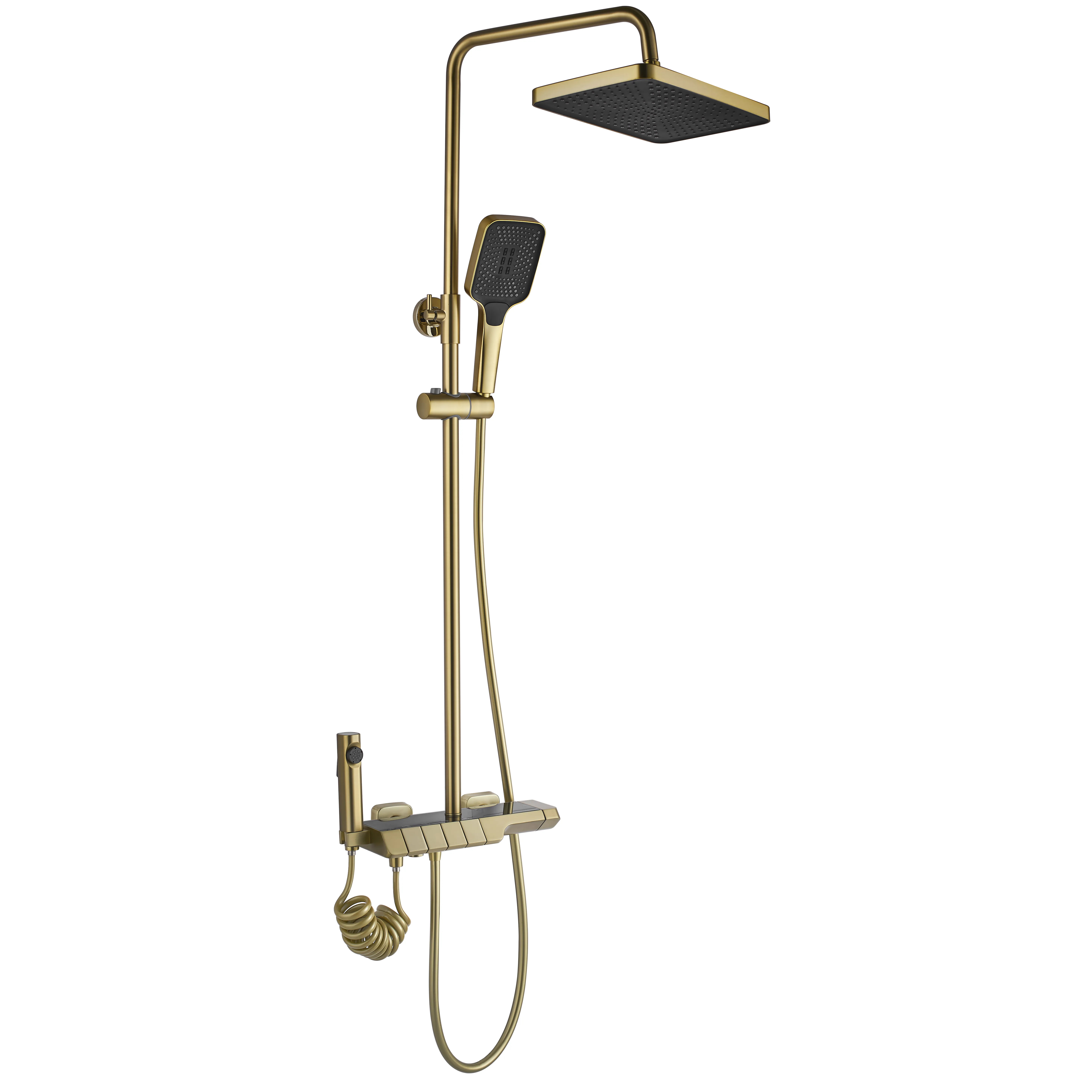 Set de duș culoare auriu periat înălțime 115 cm material alamă model Rob Brushed Gold
