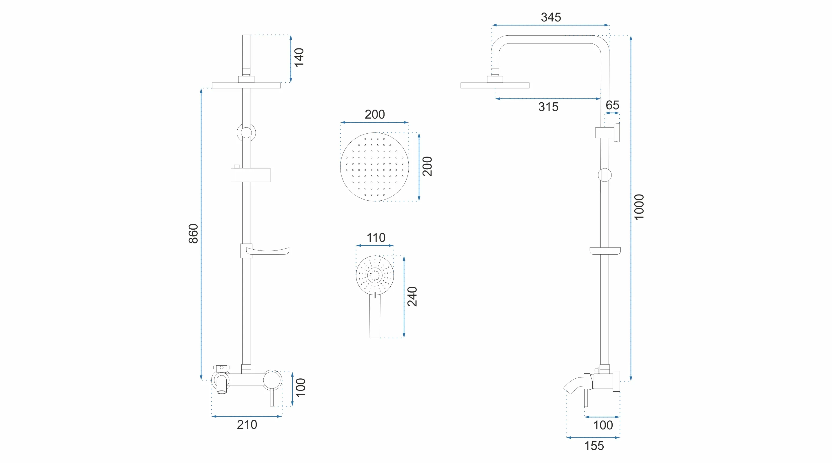 Set de duș culoare crom înălțime 105 cm material alamă/ABS model Luis Chrome [9]