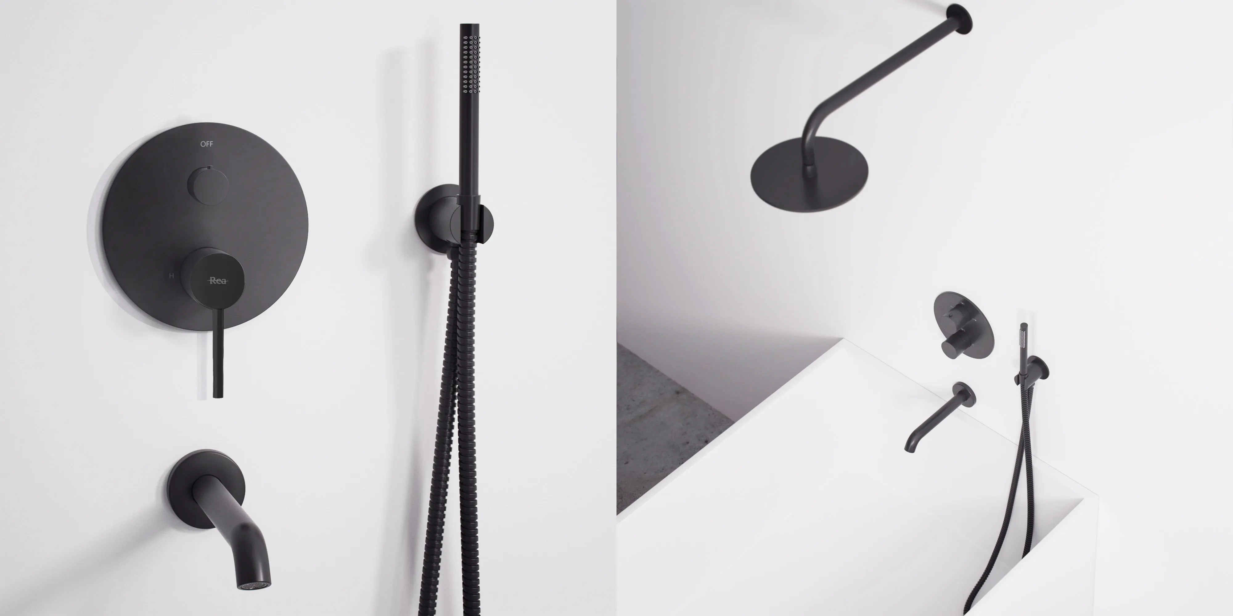 Set de duș încastrat în perete finisaj negru mat înălțime 16 cm model Lungo Spout Black Matt [2]
