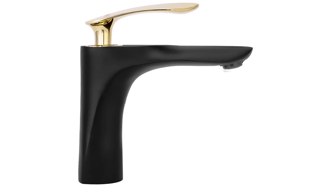 Baterie chiuvetă culoare neagră înălțime 17 cm material alamă model Orbit Black/Gold Low [2]