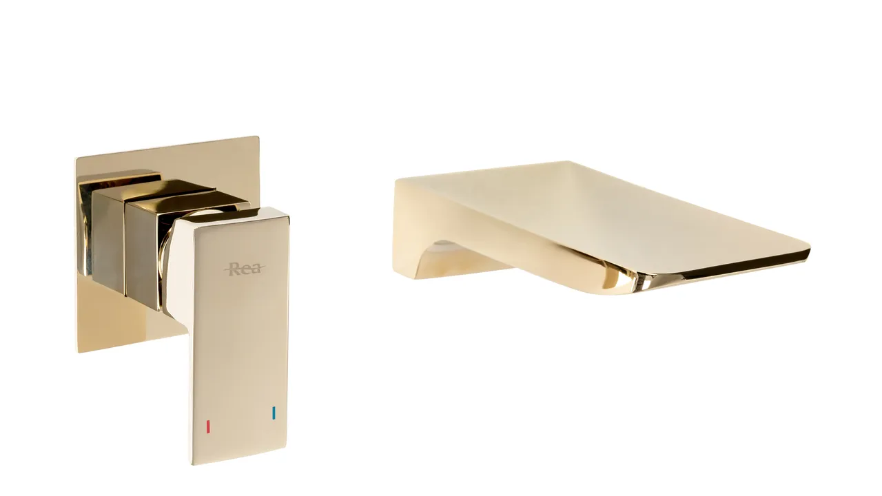 Baterii chiuvetă - Baterie lavoar culoare auriu înălțime 10 cm material alamă model Mason Gold