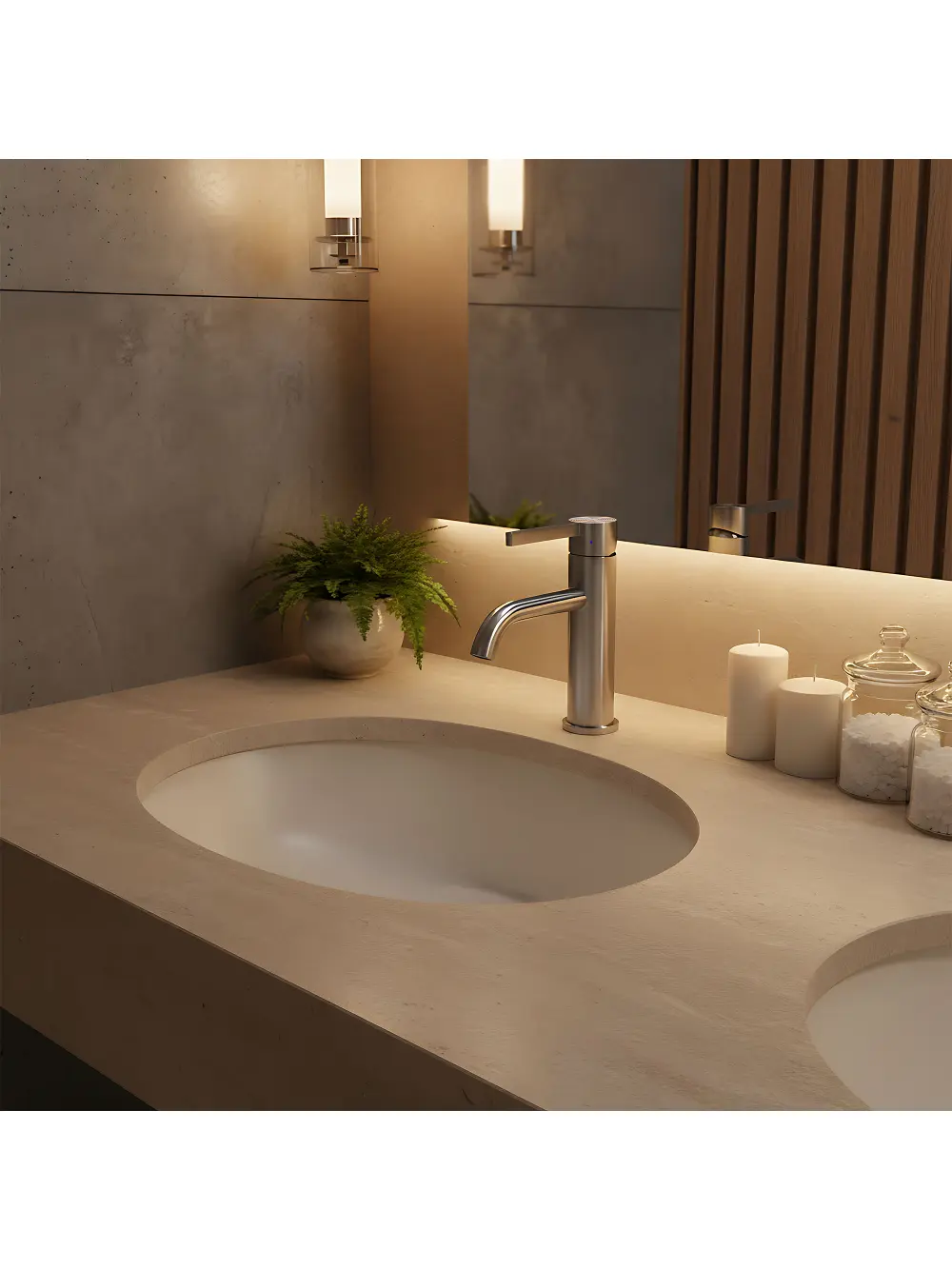 Baterie lavoar culoare crom periat înălțime 18 cm model Foster Nickel Brush Low [6]