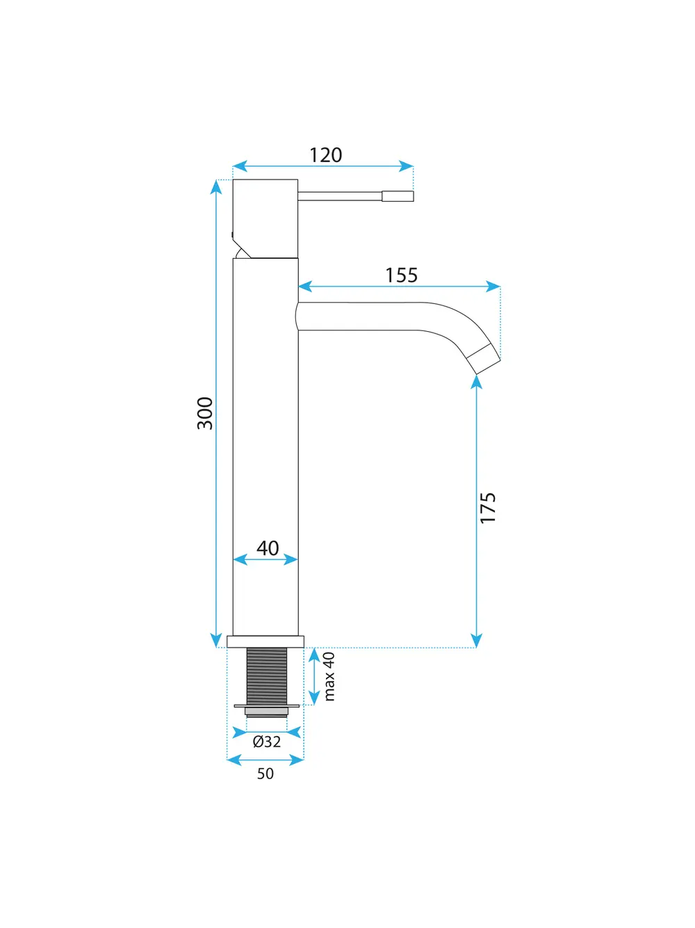 Baterie lavoar culoare auriu lucios înălțime 30 cm model Lungo Diamond Gold High [4]