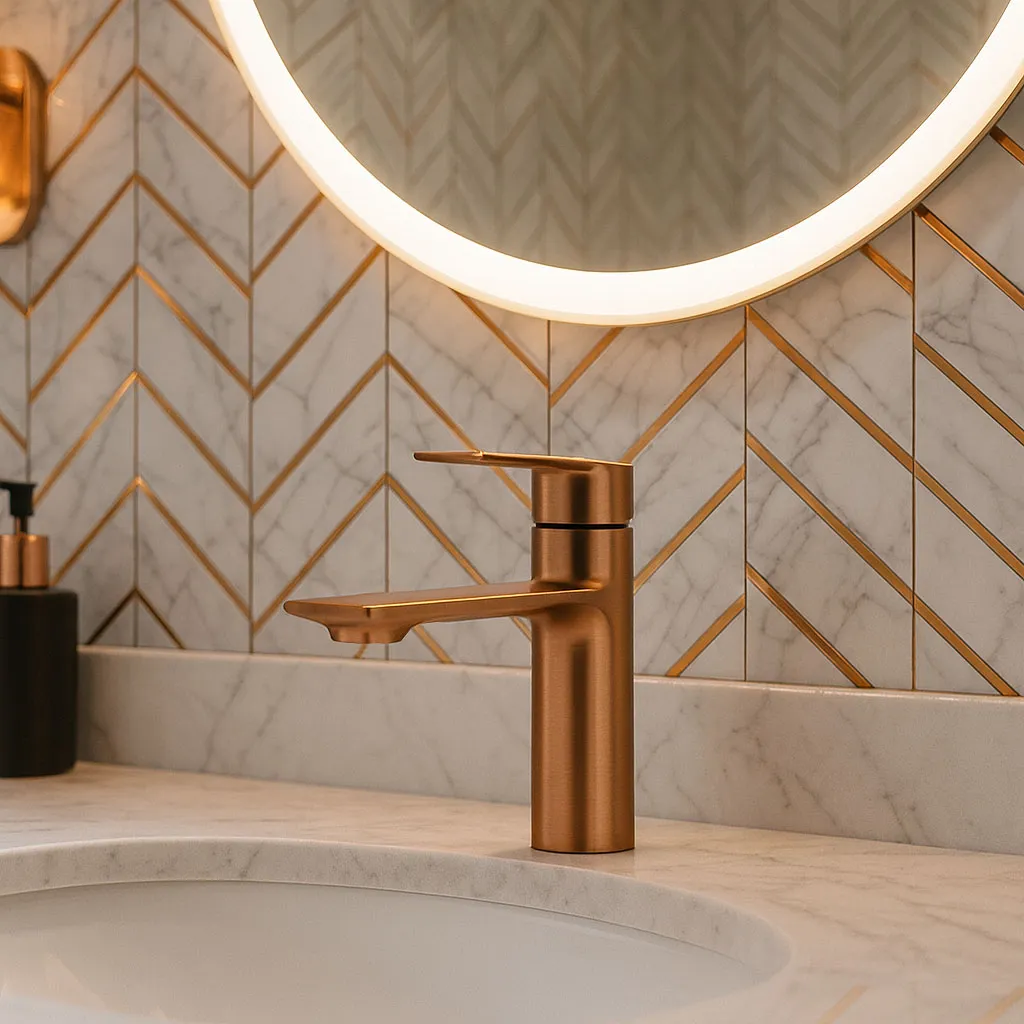 Baterie lavoar finisaj cupru periat înălțime 15 cm material alamă model Storm Copper Brushed Low [3]