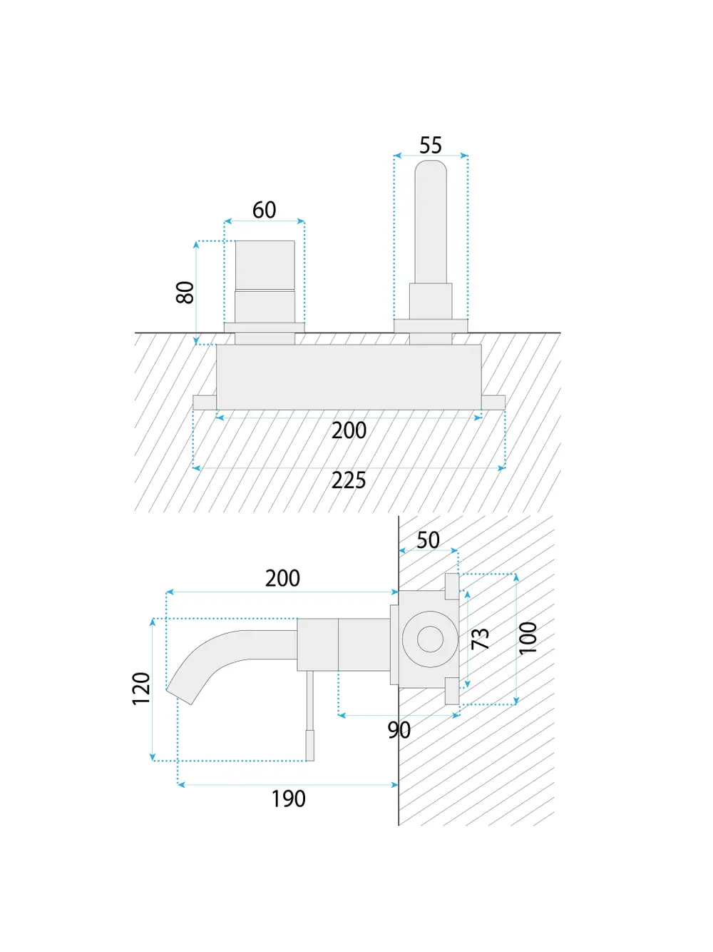 Baterie lavoar încastrată finisaj cupru lucios model Lungo Diamond Copper [5]
