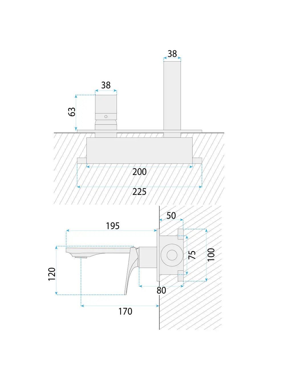 Baterie lavoar încastrată finisaj auriu periat material alamă model Joe Gold Brush [7]
