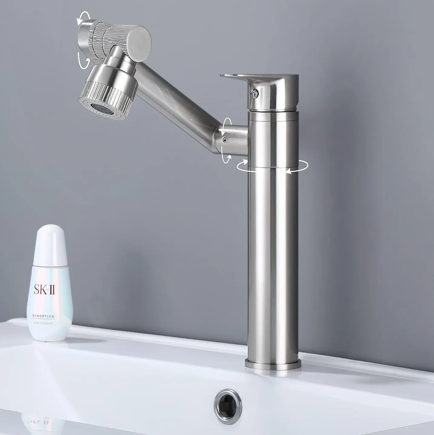 Baterie lavoar culoare crom înălțime 31 cm material alamă model Paco Chrome Brushed High [5]