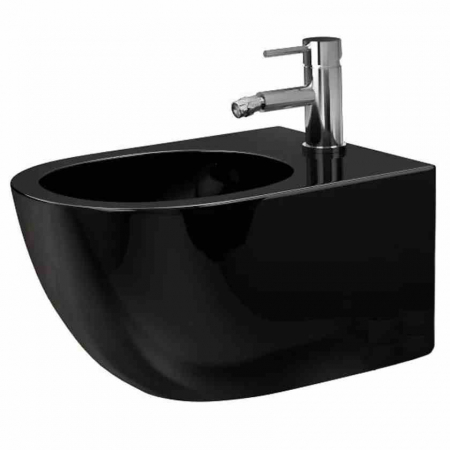 VASE WC ȘI BIDEURI - Bideu suspendabil culoare negru lucios model Carlo Mini Black - Rea