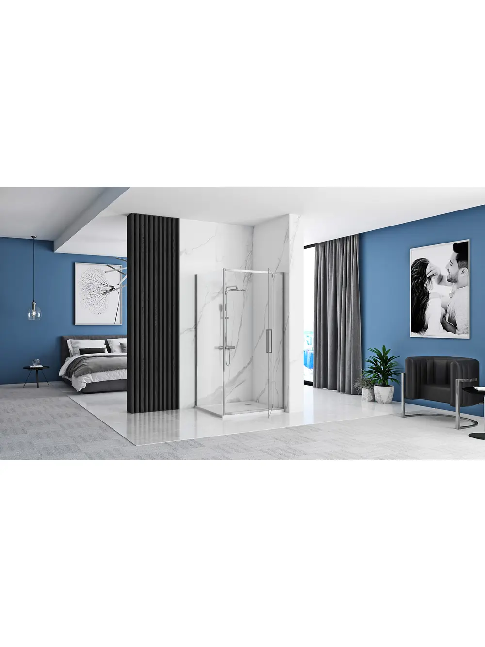 Cabină de duș batantă de colț mărime 120x100 cm culoare crom lucios sticlă securizată de 6 mm model Rapid Swing Chrome [1]