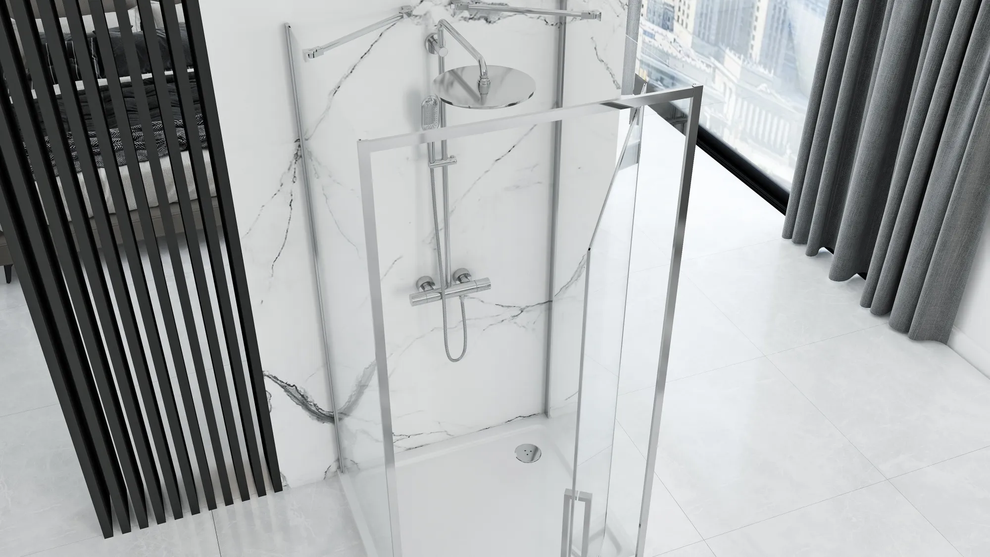 Cabină duș batantă de perete mărime 90x90 cm culoare crom lucios sticlă securizată de 6 mm model Rapid Swing [1]