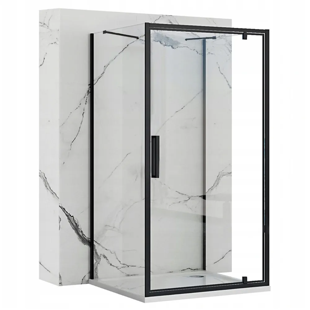 Cabină de duș batantă de perete mărime 70x100 cm culoare negru mat sticlă securizată de 6 mm model Rapid Swing Black
