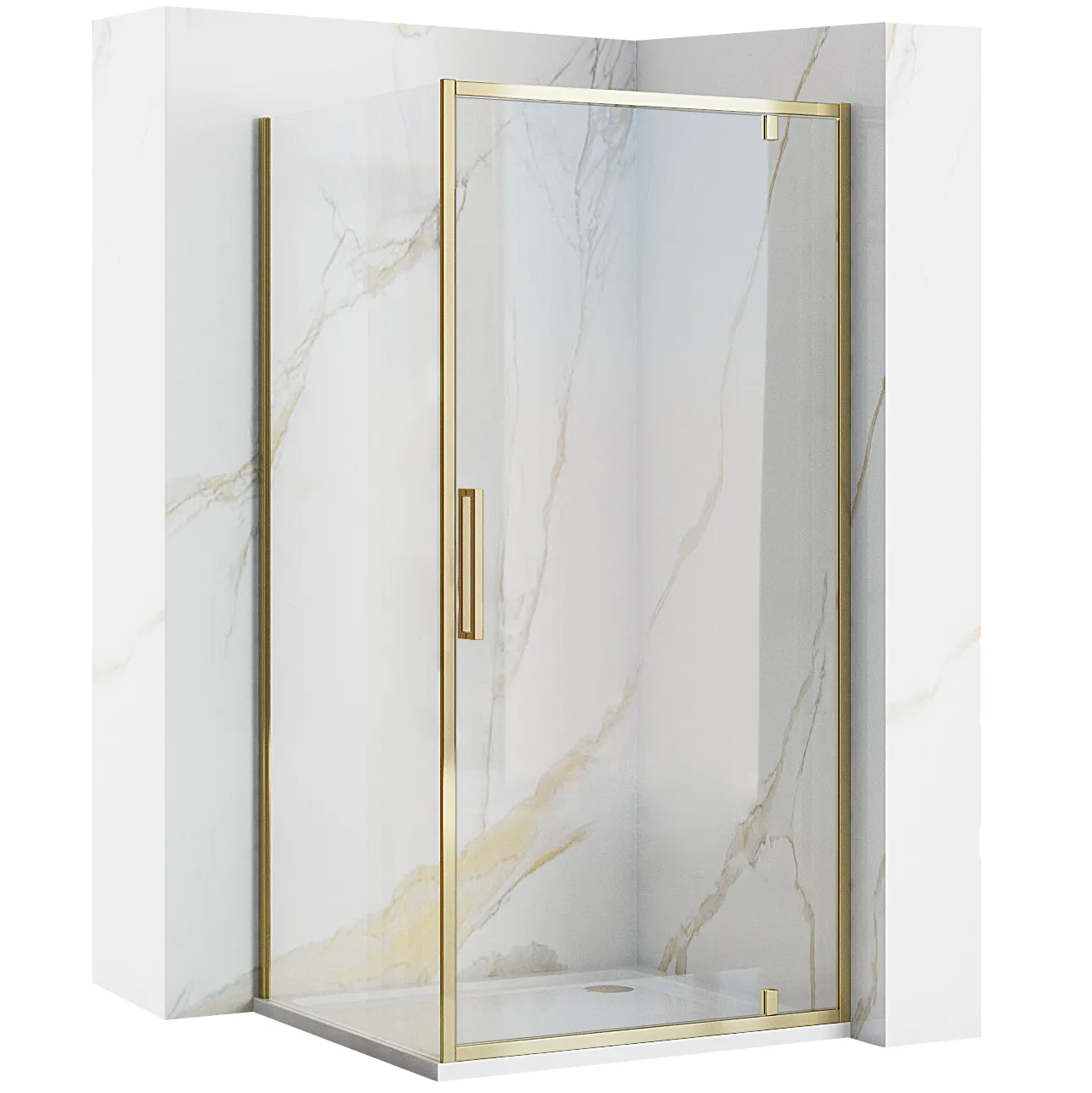 Cabină de duș batantă de colț mărime 100x80 cm culoare auriu lucios sticlă securizată de 6 mm model Rapid Swing Gold