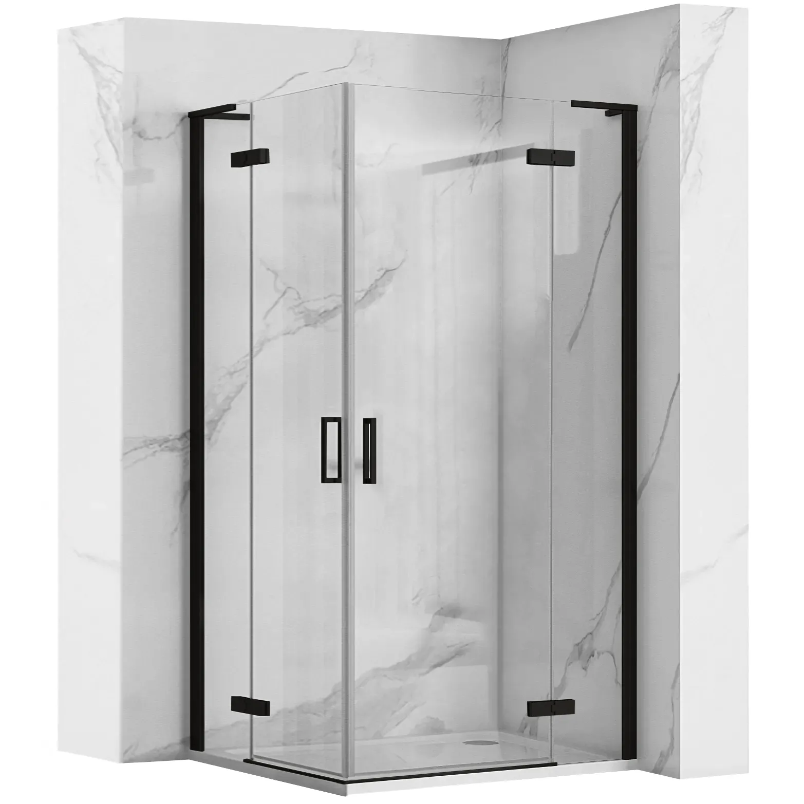 Cabină duș batantă de colț mărime 80x80 cm culoare negru mat sticlă securizată de 6 mm model Hugo Double Black Matt