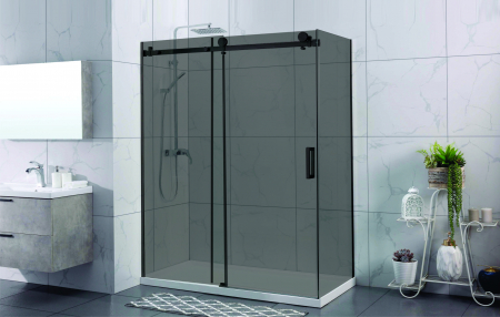 PROMOȚII - Cabină de duș culisantă de colț mărime 145- >165 x 100 culoare negru mat sticlă fumurie securizată de 8 mm model WST 01