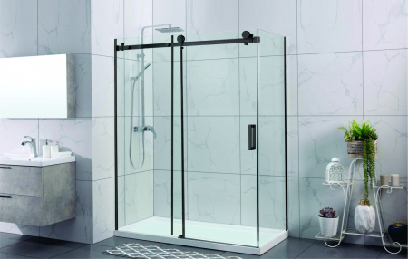 Cabine de duș - Cabină de duș culisantă de colț mărime 125- >145 x 100 cm culoare negru mat sticlă securizată de 8 mm model WST 01
