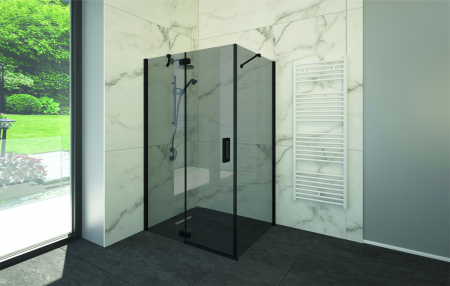 Cabine de duș - Cabină de duș batantă de colț mărime 120x80 cm culoare negru mat sticlă fumurie securizată de 8 mm model WST 02