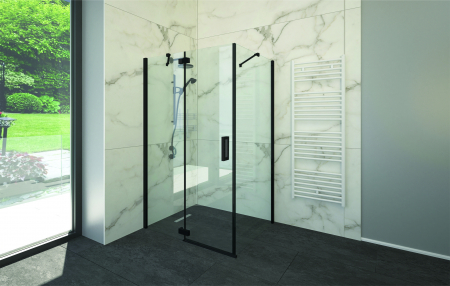 Cabine de duș - Cabină duș batantă de colț mărime 120x80 cm culoare negru mat sticlă securizată de 8 mm model WST 02