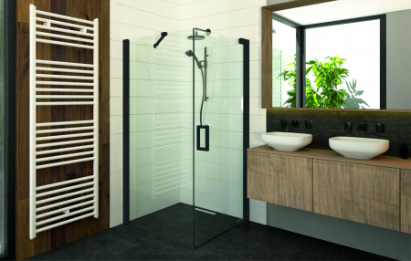 Cabine de duș - Cabină de duș batantă de colț mărime 80x80 cm culoare negru mat sticlă securizată de 8 mm model WST 03
