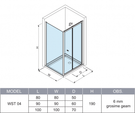 Cabină de duș pliabilă de colț mărime 100x80 cm culoare crom lucios sticlă securizată de 6 mm model WST 04 [4]