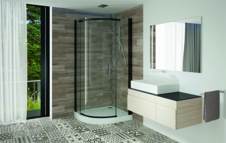 Cabină de duș culisantă de colț mărime 90x90 cm culoare negru mat sticlă securizată de 8 mm model WST 05