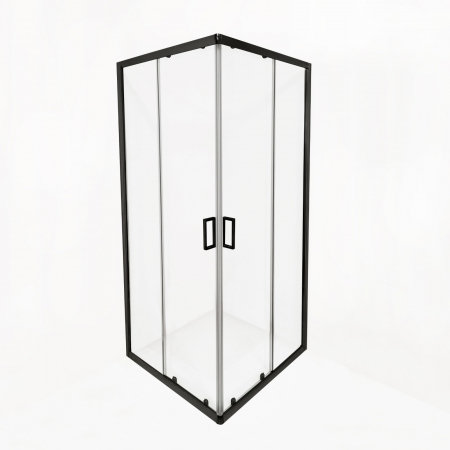 Cabină de duș culisantă de colț mărime 80x80 cm culoare negru mat sticlă securizată de 6 mm model WST 13