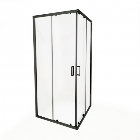Cabină de duș culisantă de colț mărime 90x90 cm culoare negru mat sticlă securizată de 6 mm model WST 13 [1]