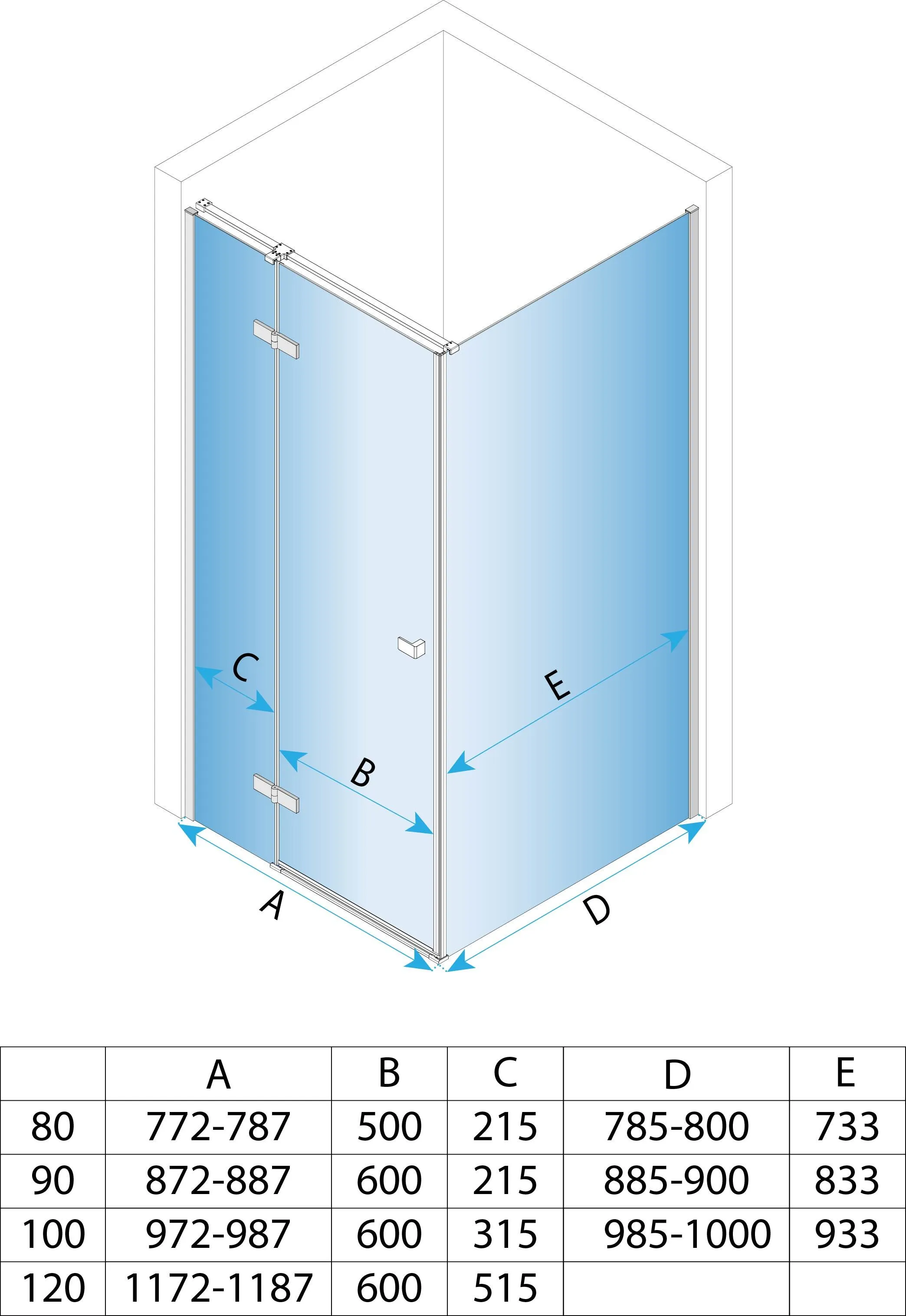 Cabină de duș batantă de colț mărime 80x90 cm finisaj auriu periat sticlă securizată de 6 mm model Atlas Left Gold Brush [6]