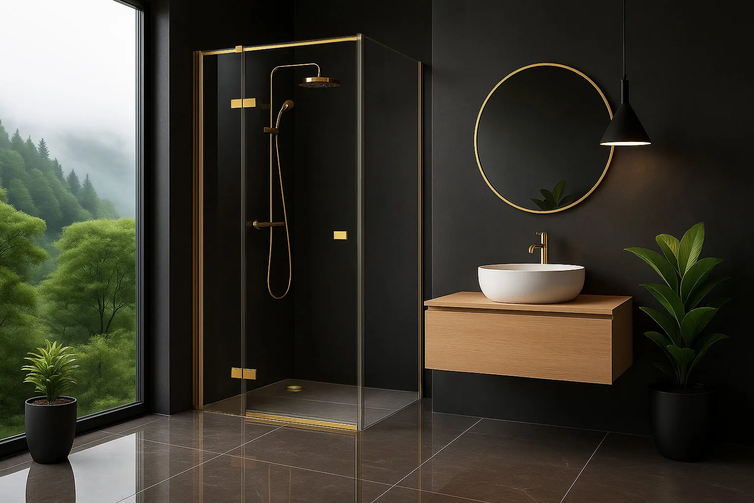 Cabină de duș batantă de colț mărime 80x90 cm finisaj auriu periat sticlă securizată de 6 mm model Atlas Left Gold Brush [1]