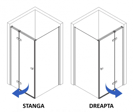 Cabină de duș batantă de colț mărime 80x90 cm finisaj auriu periat sticlă securizată de 6 mm model Atlas Left Gold Brush [5]
