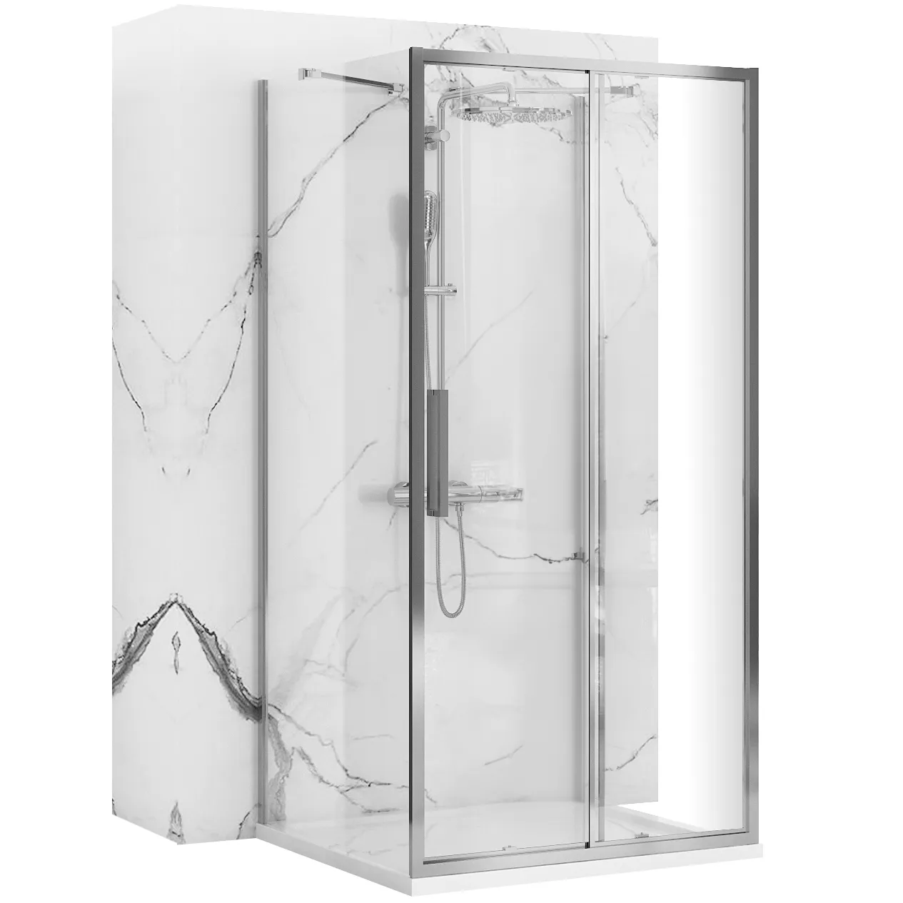 Cabine de duș - Cabină de duș culisantă de perete mărime 150x100 cm culoare crom lucios sticlă securizată de 6 mm model Rapid Slide