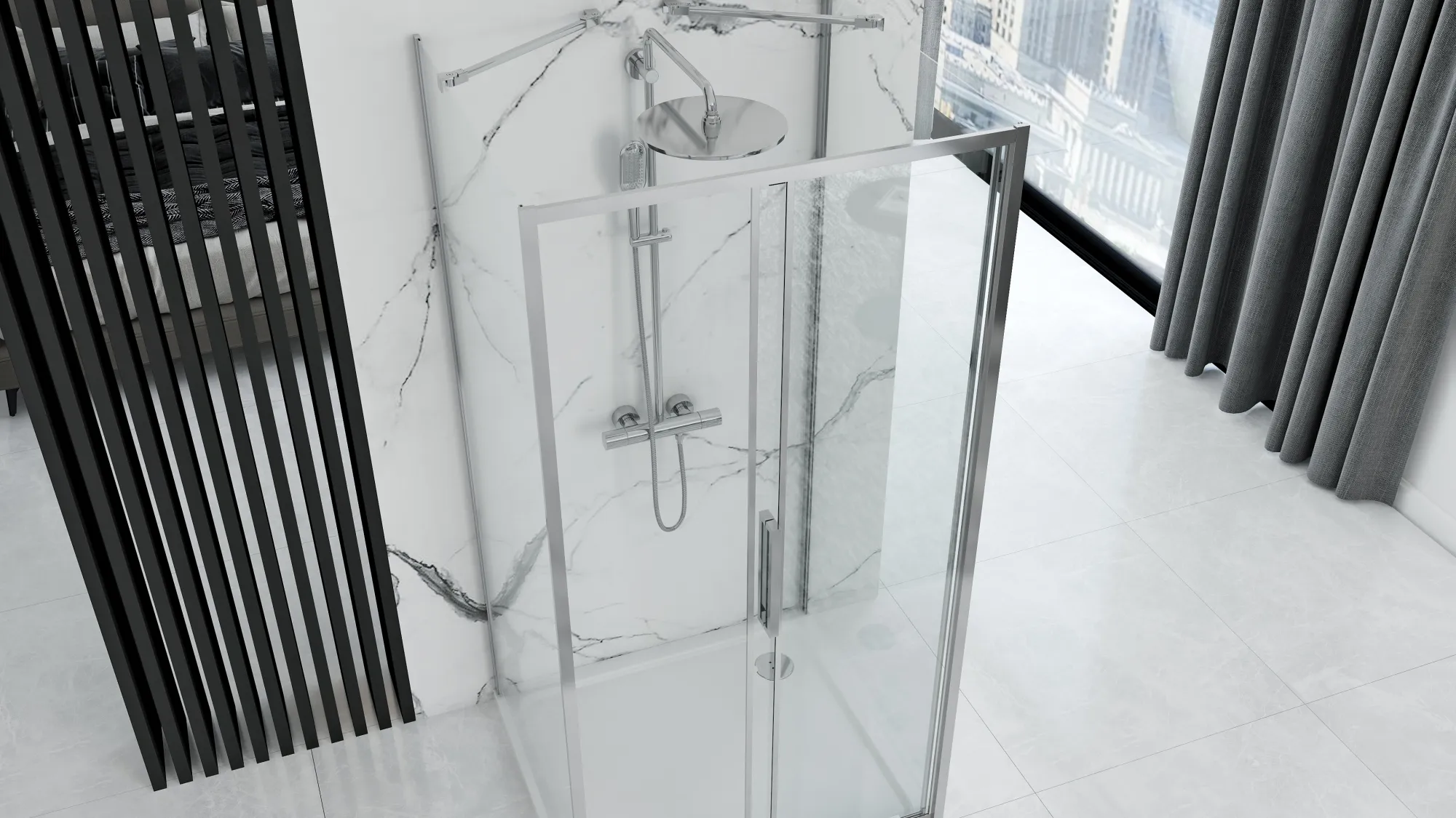 Cabină de duș culisantă de perete mărime 150x80 cm culoare crom lucios sticlă securizată de 6 mm model Rapid Slide [1]