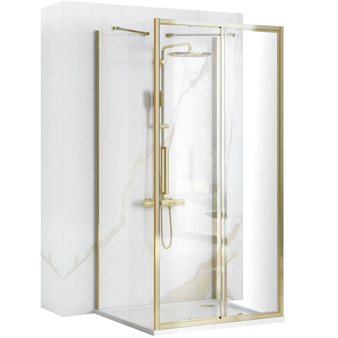 Cabine de duș - Cabină de duș culisantă de perete mărime 150x100 cm culoare auriu lucios sticlă securizată de 6 mm model Rapid Slide Gold